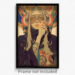 Art Poster - Girl Feeling Sympathy Wearing Fancy Eyewear On Headwear (Print)
