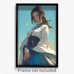 Anime Art Poster - Woman Feeling Impatient, Wiry Clothes Around Waist (Print)