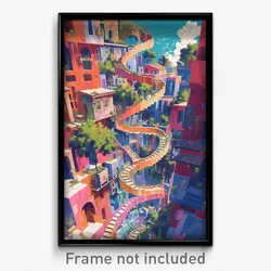 Art Poster - Extra Small Cartoon Architecture (Psychedelic Trippy Weird Print)