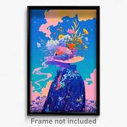 Anime Art Poster - Man Feeling Aversion Wearing Thin Hat Flower (Print)