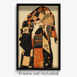Art Poster - Woman Feeling Rattled Wearing Valuable Checkered Kimono (Print)