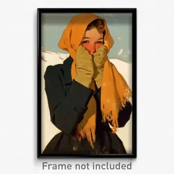 Art Poster - Woman Feeling Woe Wearing Hearty Fingerless Gloves (Print)