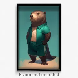 Art Poster - Beaver Feeling Modesty Wearing Great Green Shorts