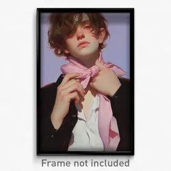 Art Poster - Boy Feeling Infatuation Wearing Remarkable Pink Neckerchief (Print)