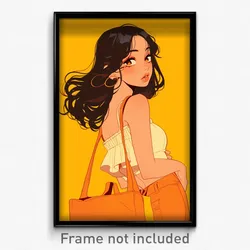Anime Art Poster - Girl Feeling Awe Wearing Orange Grocery Bag (Print)