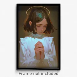 Art Poster - Girl Feeling Ambivalence Wearing Angelic White Collar (Print)