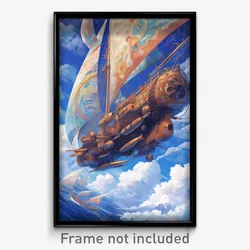 Art Poster - A Steampunk Airship Soaring Through The Clouds, With Brass Gears