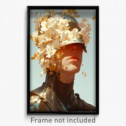 Art Poster - Man Feeling Awe Wearing Flowery Visor Armor (Print)