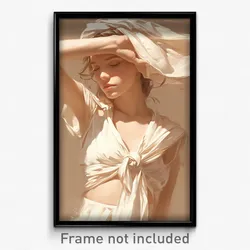 Art Poster - Woman Feeling Envy Wearing Radiant White Sarong (Print)