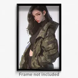 Anime Art Poster - Woman Feeling Offended Wearing Husky Military Jacket (Print)