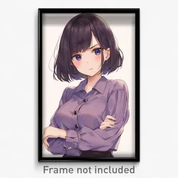 Anime Art Poster - Girl Feeling Anger Wearing Classic Purple Shirt (Print)