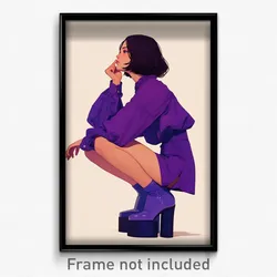 Art Poster - Woman Feeling Anticipation Wearing Violet Platform Boots (Print)