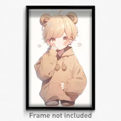 Anime Art Poster - Boy Feeling Doubt Wearing Adorable Shared Clothes