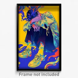 Anime Art Poster - Man Feeling Brooding Wearing Fluid Yellow Socks (Print)