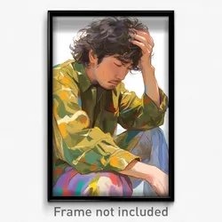 Anime Art Poster - Man Feeling Awe, Yellowish Ribbon Trimmed Clothes (Print)