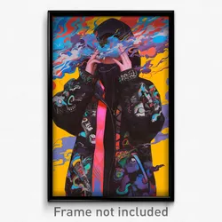 Art Poster - Girl Feeling Astonished Wearing Ragged Hooded Jacket (Print)
