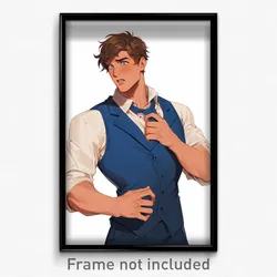 Art Poster - Man Feeling Astonished Wearing Notable Blue Vest (Print)