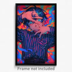 Anime Art Poster - Boy Feeling Mixed Up Wearing Feminine Pinstripe Shirt (Print)