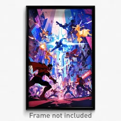 Art Poster - A Group Of Superheroes Facing Off Against A Supervillain In The
