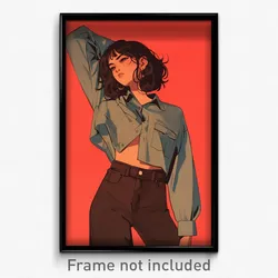 Art Poster - Woman Feeling Exasperated Wearing Baggy Cropped Shirt (Print)