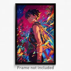 Anime Art Poster - Boy Feeling Humility Wearing Worn Sleeveless Jacket (Print)