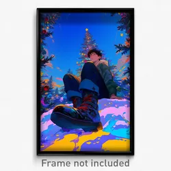 Art Poster - Boy Feeling Moody Wearing Homely Santa Boots (Print)