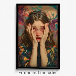 Art Poster - Woman Feeling Astonished, Outlandish Multicolored Dress (Print)