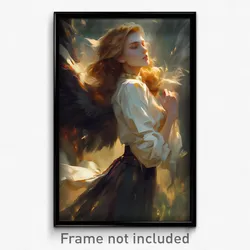 Art Poster - Girl Feeling Mixed Up Wearing Elegant Asymmetrical Wings (Print)