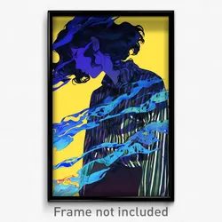 Anime Art Poster - Woman Feeling Attentiveness, Strong Striped Shirt (Print)