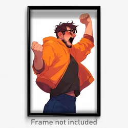 Anime Art Poster - Man Feeling Excitement, Attractive Orange Jacket (Print)
