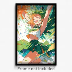 Anime Art Poster - Woman Feeling Excited Wearing Adventurous Green Wings (Print)
