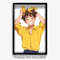 Anime Art Poster - Man Feeling Happiness, Stimulating Yellow Scrunchie (Print)