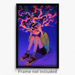 Art Poster - Boy Feeling Lonely Wearing Thick Hair Through Headwear (Print)