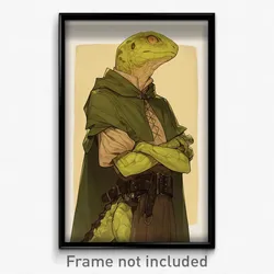 Anime Art Poster - Lizard Feeling Miserliness Wearing Unwritten Green Capelet