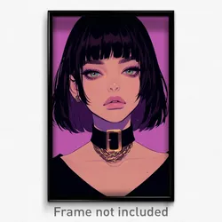 Art Poster - Girl Feeling Tired Wearing Interesting Purple Choker (Print)