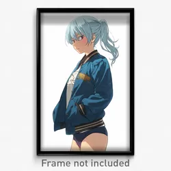 Anime Art Poster - Girl Feeling Discomfort Wearing Crazy Aqua Jacket (Print)