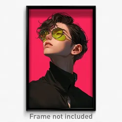 Anime Art Poster - Boy Feeling Dazed, Black And White Green Tinted Eyewear