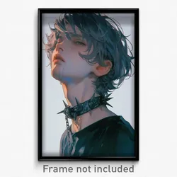Art Poster - Boy Feeling Demoralized Wearing Messy Spiked Collar