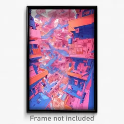 Art Poster - Vibrant Anime Architecture (Psychedelic Trippy Weird 11x17 Print)