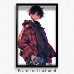 Anime Art Poster - Men Feeling Comfortable Wearing Bursting Plaid Jacket