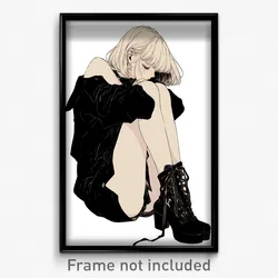 Anime Art Poster - Woman Feeling Sorrow Wearing Natural Ankle Lace Up