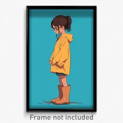 Anime Art Poster - Girl Feeling Doubt Wearing Well Worn Rubber Boots (Print)