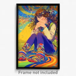 Art Poster - Woman Feeling Acceptance, Carefree Multicolored Legwear (Print)