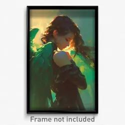 Art Poster - Woman Feeling Love Wearing Large Green Wings (Print)