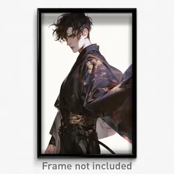 Art Poster - Boy Feeling Anticipation Wearing Valuable Waist Cape (Print)