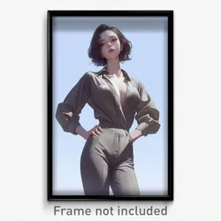 Anime Art Poster - Woman Feeling Pride Wearing Nice Grey Pants (Print)