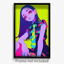 Anime Art Poster - Woman Feeling Bored Wearing Elegant Black Necktie (Print)