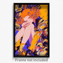 Anime Art Poster - Girl Feeling Careless Wearing Antique Yellow Sleeves (Print)