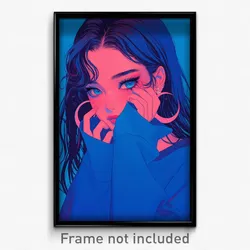Art Poster - Girl Feeling Sorrow Wearing Modern Crescent Earrings (Print)