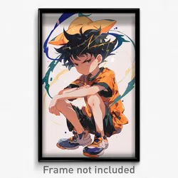 Anime Art Poster - Boy Feeling Powerless Wearing Jumbled Puffy Short Sleeve